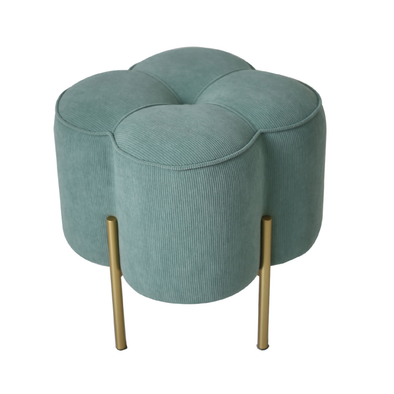 Aqua Blue Velvet Clover Ottoman with Gold Legs - LH