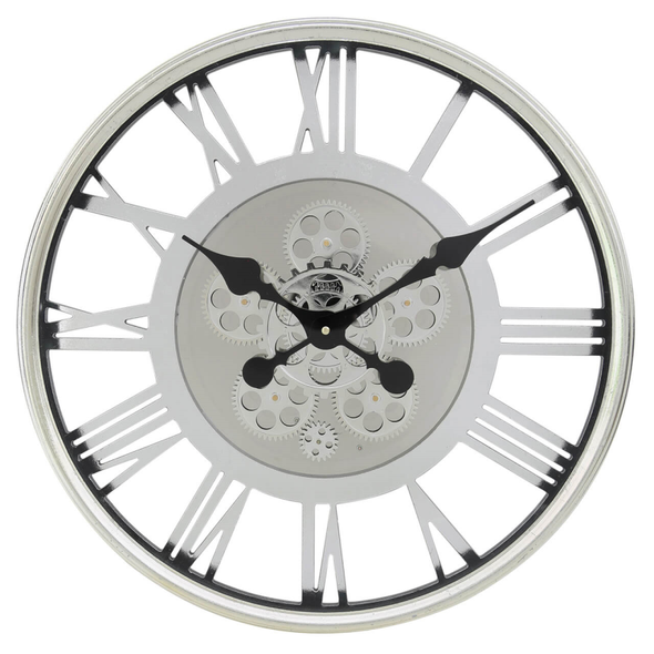 Round 54.50cm Silver Gears Wall Clock-C.M