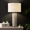 72.4cm Grey Stripe Table Lamp with White Linen Shade - LH