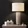 72.4cm Grey Stripe Table Lamp with White Linen Shade - LH