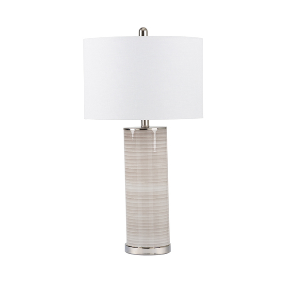 72.4cm Grey Stripe Table Lamp with White Linen Shade - LH