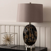 67.3cm Ribbed Black and Gold Table Lamp with Taupe Shade - LH