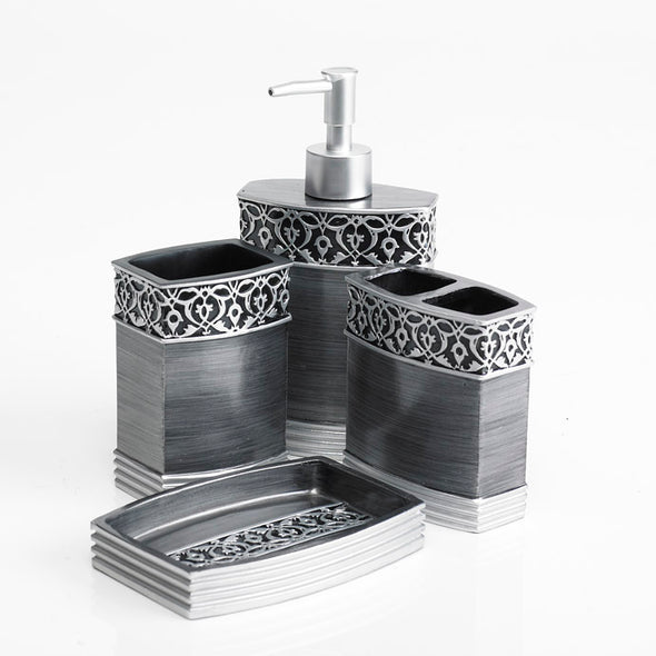 Grey Brussels Designed Charcoal Bathroom Accessory Set Of 4