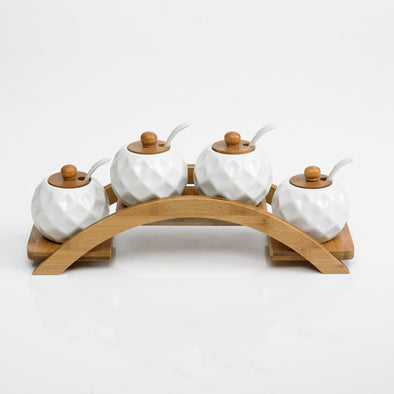 Modern Bamboo Curved Quadruplets Bowl Stand