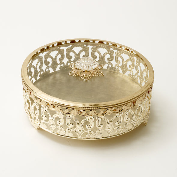 Luxurious Gold Intricate Round Trinket Box