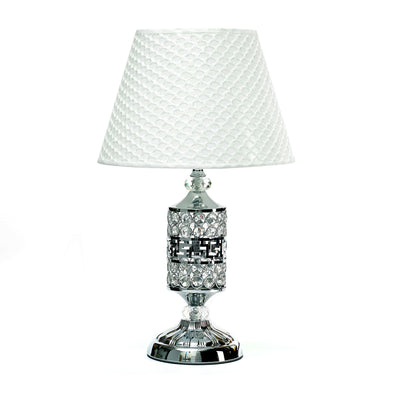 Silver Crystal Table Lamp With White Lamp Shade