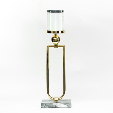 Pillar Brass & Glass Candle Holder On A Stone Stand