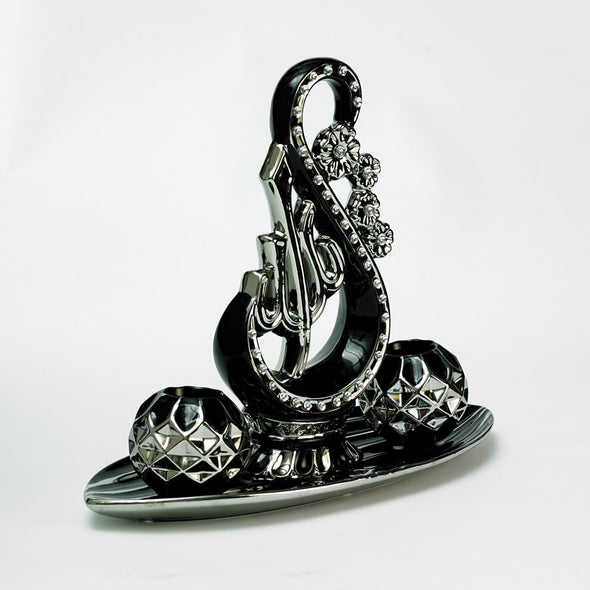 Black Silver Arabic Scripted Decorative Sculpture,Tray & Ball Set