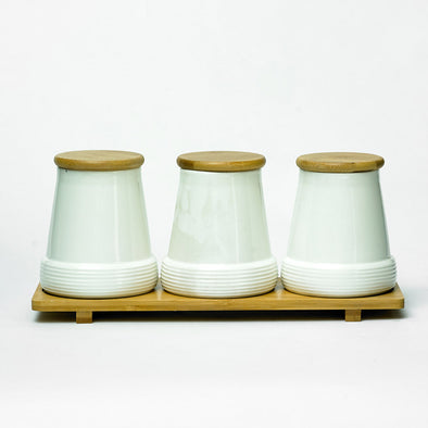 Modern Bamboo White Tea Coffee & Sugar Canister Set
