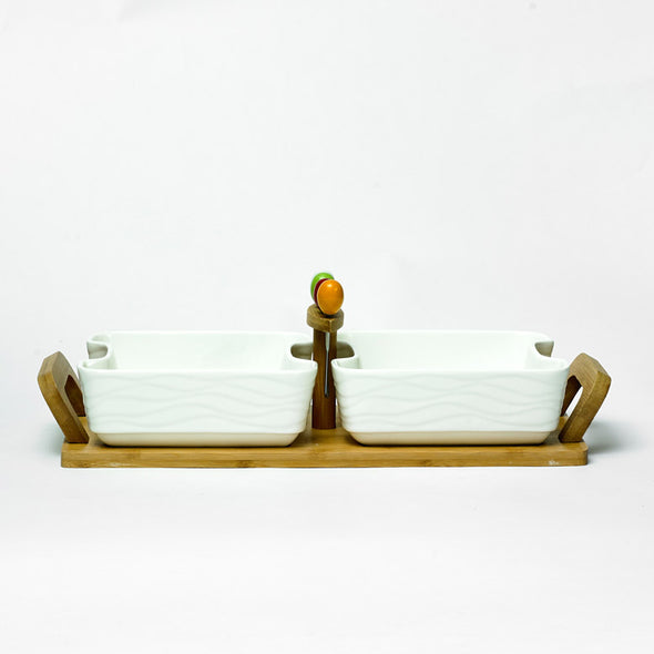 Modern White Fruit Bowl Set Of 2 On A Bamboo Stand