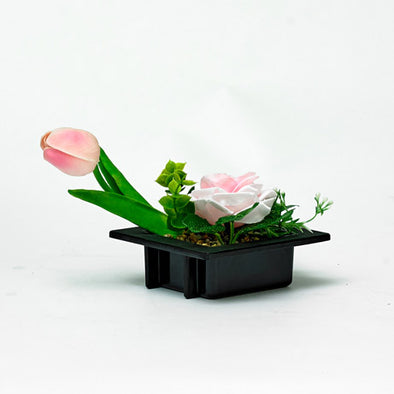 Flourish Decorative Pink Silk Rose & Bud