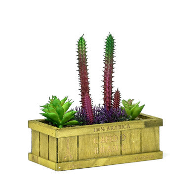 Decorative Wooden Planter With Artificial Succulent Plant
