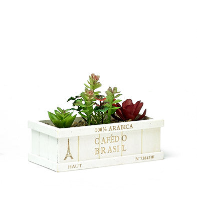 Decorative Wooden Planter With Artificial Plant