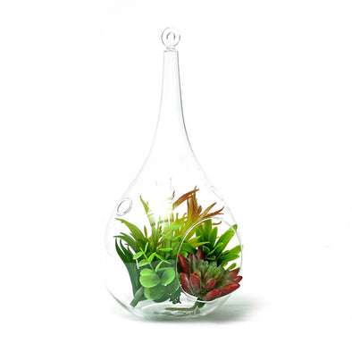Artificial Succulent Plant In A Hanging Glass Terrarium