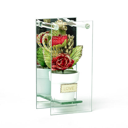 Shimmered Red Rose In Mirrored Glass Display
