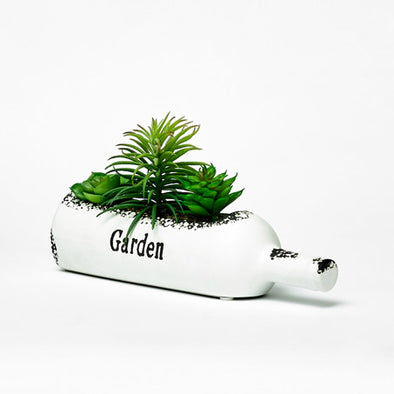 White Succulent Bottle Planter Featuring Garden Statement
