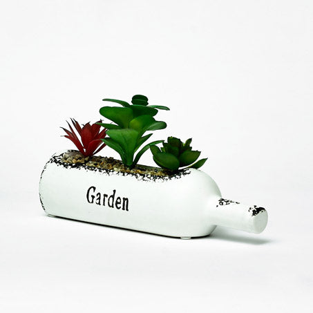 White Succulent Bottle Planter Featuring Garden Statement