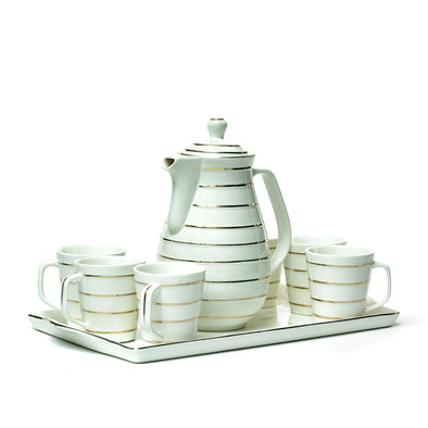 Elegant White & Gold European-Style Teapot,Mugs & Tray Set