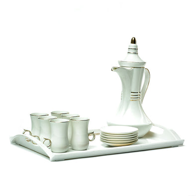 White & Gold Delicate Striped Persian Teacup Set With Tray