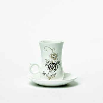 Persian White & Bronze Flowered 6 Cups & Saucer Gift Set
