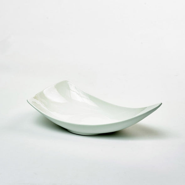 Classic White Porcelain X-Large Triangular Curved Salad Bowl