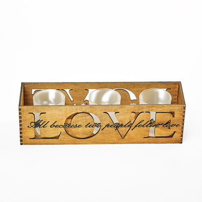Love Engraved Wood & Glass Tealight Candle Holder