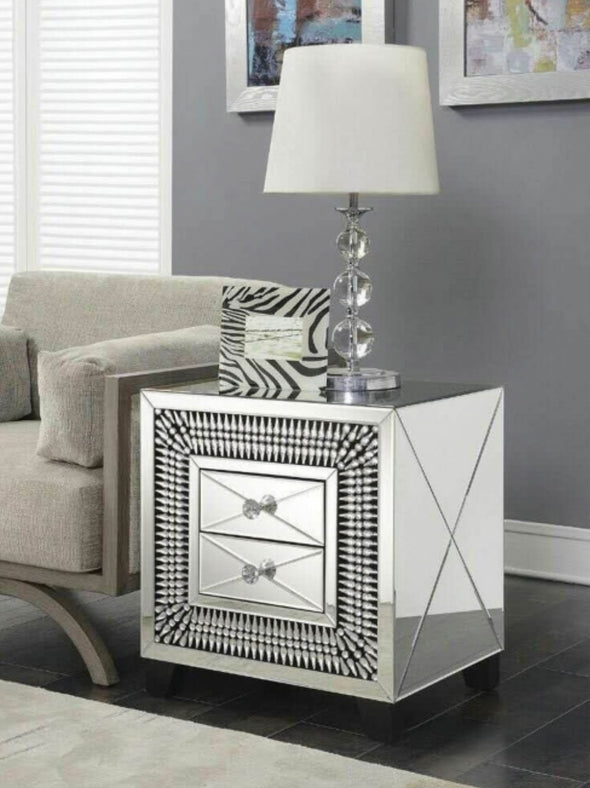 Crystal Mirrored 2 Drawer Side Table