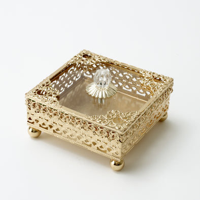 Luxurious Gold Square Intricate Trinket Box