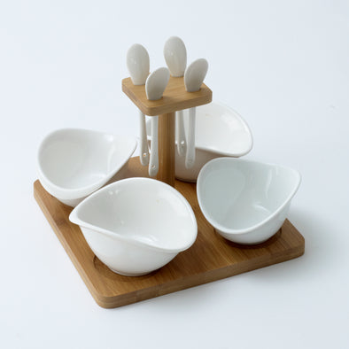 Modern Bamboo Pickle/Relish Stand With Spoon