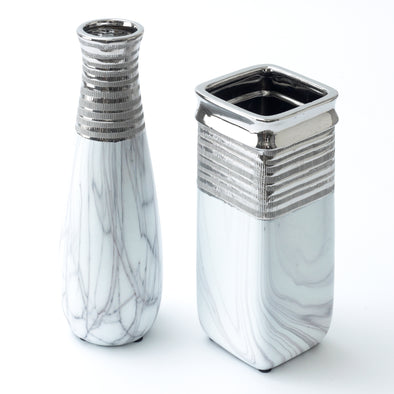 Elegant White Silver Marble Effect Vase